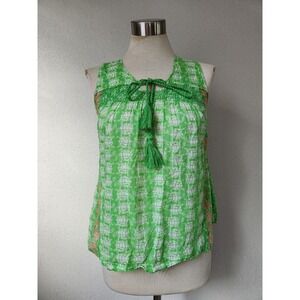 Crown & Ivy Sleeveless Beach Tank Top Lime Green Turtle Pattern Womens XS